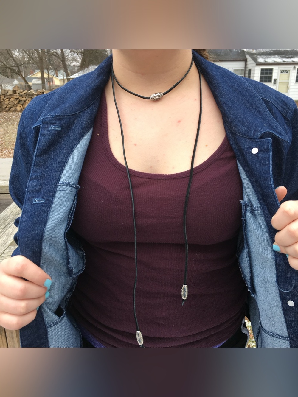 Black Suede Silver Bead Wrap Choker Necklace! NEW!